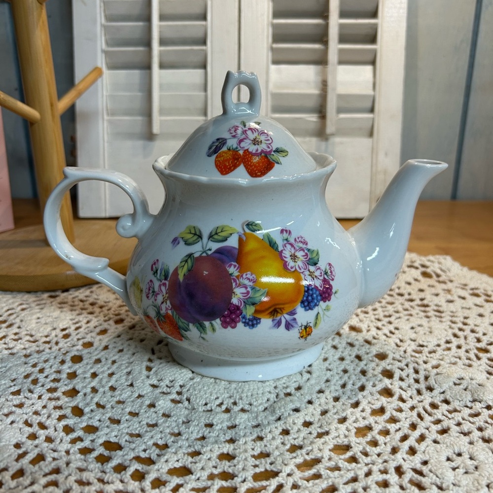 Fruit and Floral Ceramic Teapot
